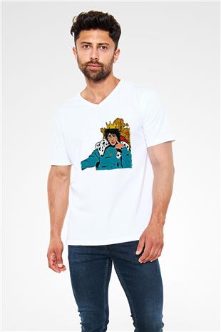 Lil Xan Baskılı Beyaz Unisex V Yaka Tişört - Tshirt