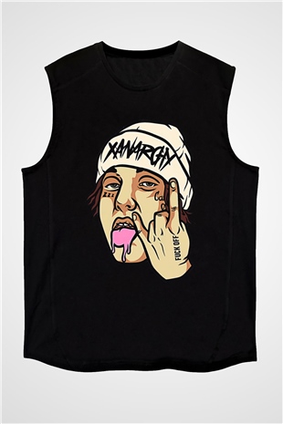 Lil Xan Baskılı Unisex Siyah Kolsuz Tişört - Tshirt