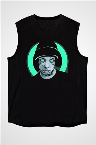 Lil Xan Baskılı Unisex Siyah Kolsuz Tişört - Tshirt