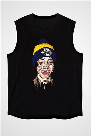 Lil Xan Baskılı Unisex Siyah Kolsuz Tişört - Tshirt