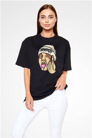 Lil Xan Baskılı Unisex Siyah Oversize Tişört - Tshirt