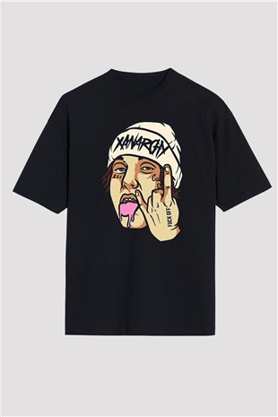 Lil Xan Baskılı Unisex Siyah Oversize Tişört - Tshirt