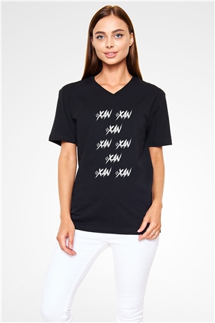 Lil Xan Baskılı Unisex Siyah V Yaka Tişört - Tshirt