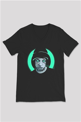Lil Xan Baskılı Unisex Siyah V Yaka Tişört - Tshirt