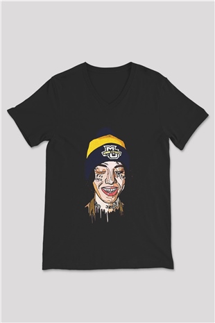 Lil Xan Baskılı Unisex Siyah V Yaka Tişört - Tshirt