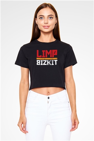 Limp Bizkit Baskılı Siyah Crop Top Kadın Tişört - Tshirt