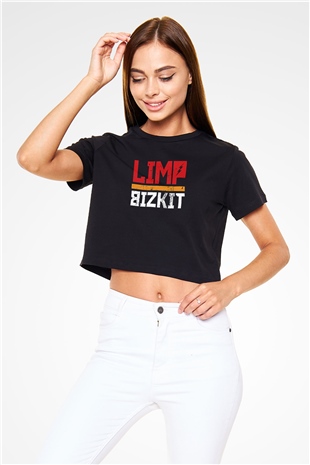 Limp Bizkit Baskılı Siyah Crop Top Kadın Tişört - Tshirt