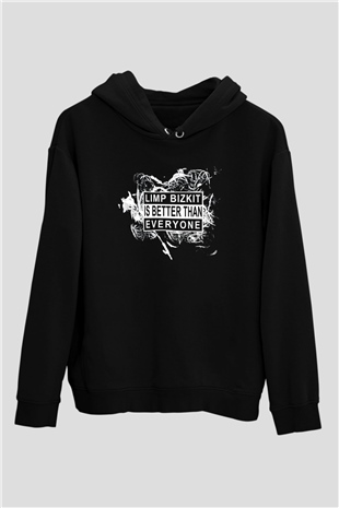 Limp Bizkit Baskılı Unisex Siyah Kapüşonlu Sweatshirt