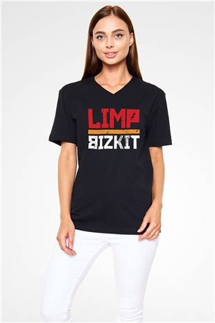 Limp Bizkit Baskılı Unisex Siyah V Yaka Tişört - Tshirt