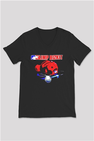 Limp Bizkit Baskılı Unisex Siyah V Yaka Tişört - Tshirt