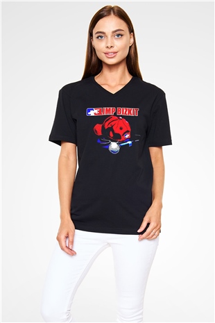 Limp Bizkit Baskılı Unisex Siyah V Yaka Tişört - Tshirt