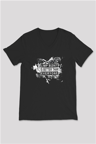 Limp Bizkit Baskılı Unisex Siyah V Yaka Tişört - Tshirt