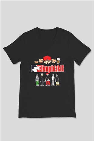 Limp Bizkit Baskılı Unisex Siyah V Yaka Tişört - Tshirt