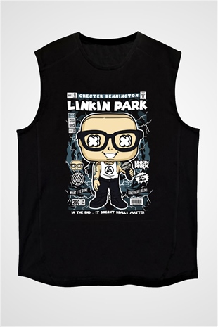 Linkin Park Baskılı Unisex Siyah Kolsuz Tişört