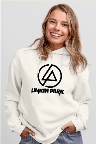 Linkin Park Beyaz Unisex Kapşonlu Sweatshirt