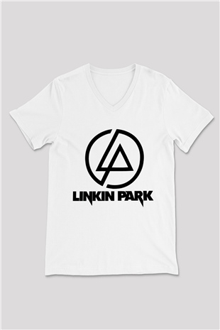 Linkin Park Beyaz Unisex V Yaka Tişört T-Shirt