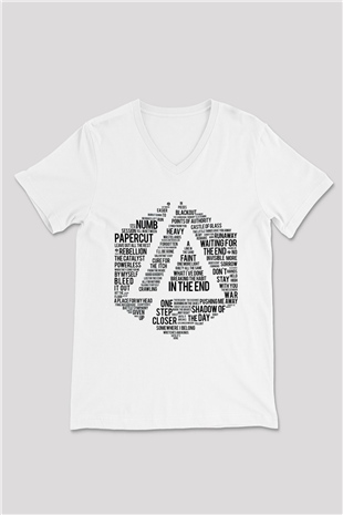 Linkin Park Beyaz Unisex V Yaka Tişört T-Shirt
