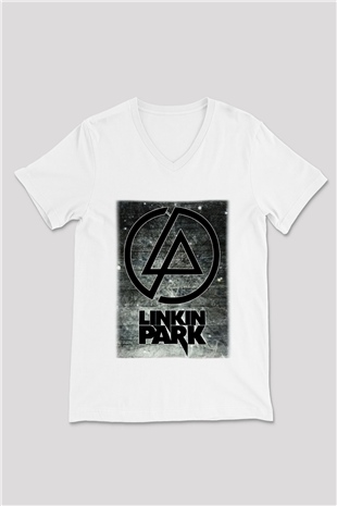 Linkin Park Beyaz Unisex V Yaka Tişört T-Shirt