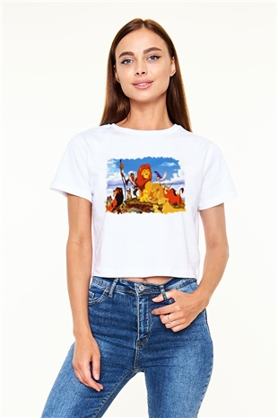 Lion King Beyaz Croptop Tişört