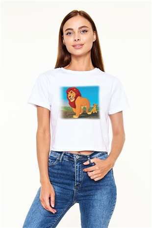 Lion King Beyaz Croptop Tişört