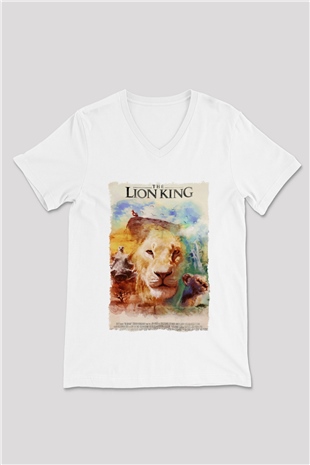 Lion King Beyaz Unisex V Yaka Tişört