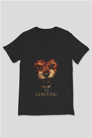 Lion King Siyah Unisex V Yaka Tişört
