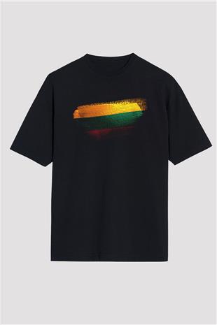Litvanya - Lithuania Bayrağı Baskılı Unisex Siyah Oversize Tişört