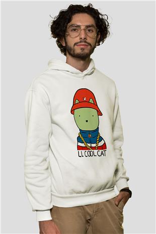 LL Cool J Baskılı Beyaz Unisex Kapüşonlu Sweatshirt