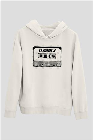 LL Cool J Baskılı Beyaz Unisex Kapüşonlu Sweatshirt