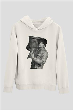LL Cool J Baskılı Beyaz Unisex Kapüşonlu Sweatshirt