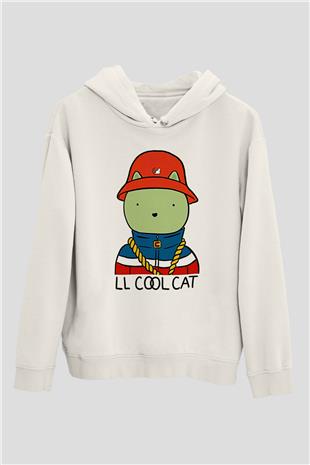 LL Cool J Baskılı Beyaz Unisex Kapüşonlu Sweatshirt