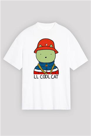 LL Cool J Baskılı Beyaz Unisex Oversize Tişört - Tshirt