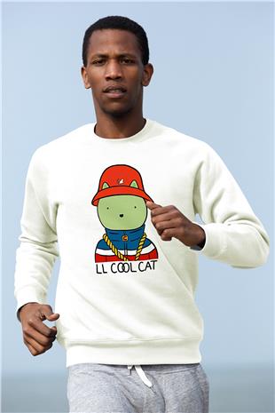 LL Cool J Baskılı Beyaz Unisex Sweatshirt