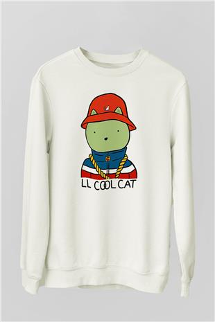 LL Cool J Baskılı Beyaz Unisex Sweatshirt