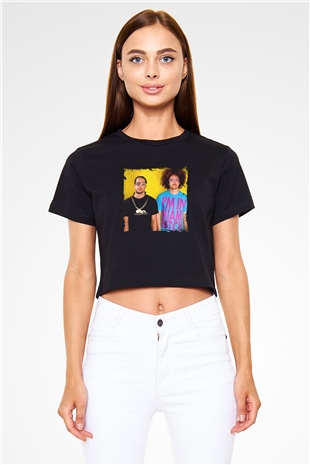 LMFAO Baskılı Crop Top Siyah Kadın Tişört