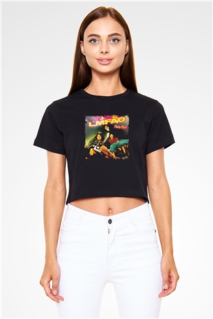 LMFAO Baskılı Crop Top Siyah Kadın Tişört