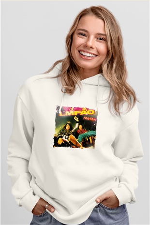 LMFAO Baskılı Unisex Beyaz Kapüşonlu Sweatshirt