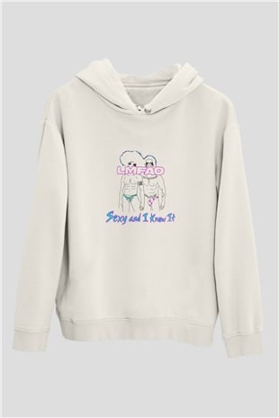 LMFAO Baskılı Unisex Beyaz Kapüşonlu Sweatshirt