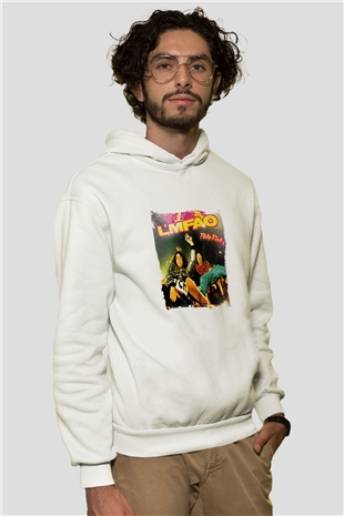 LMFAO Baskılı Unisex Beyaz Kapüşonlu Sweatshirt