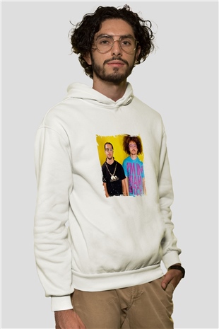 LMFAO Baskılı Unisex Beyaz Kapüşonlu Sweatshirt