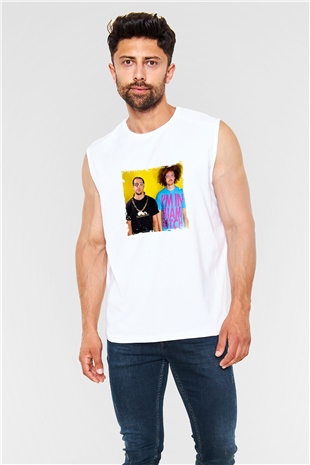 LMFAO Baskılı Unisex Beyaz Kolsuz Tişört