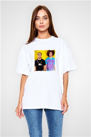 LMFAO Baskılı Oversize Beyaz Tişört