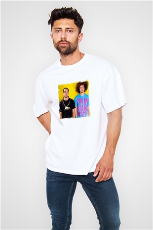 LMFAO Baskılı Oversize Beyaz Tişört