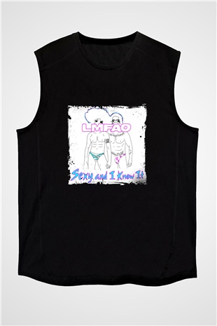 LMFAO Baskılı Unisex Siyah Kolsuz Tişört