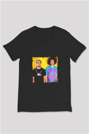 LMFAO Baskılı Unisex Siyah V Yaka Tişört