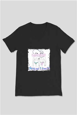 LMFAO Baskılı Unisex Siyah V Yaka Tişört