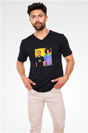 LMFAO Baskılı Unisex Siyah V Yaka Tişört