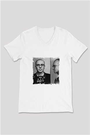 Logic Baskılı Beyaz V Yaka Unisex Tişört