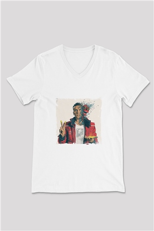 Logic Baskılı Beyaz V Yaka Unisex Tişört