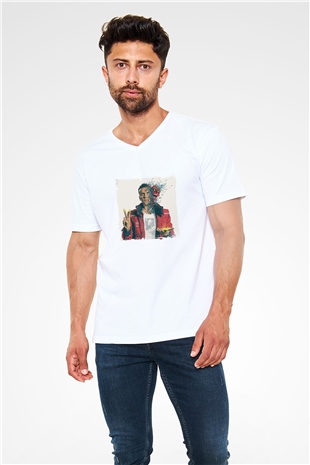 Logic Baskılı Beyaz V Yaka Unisex Tişört